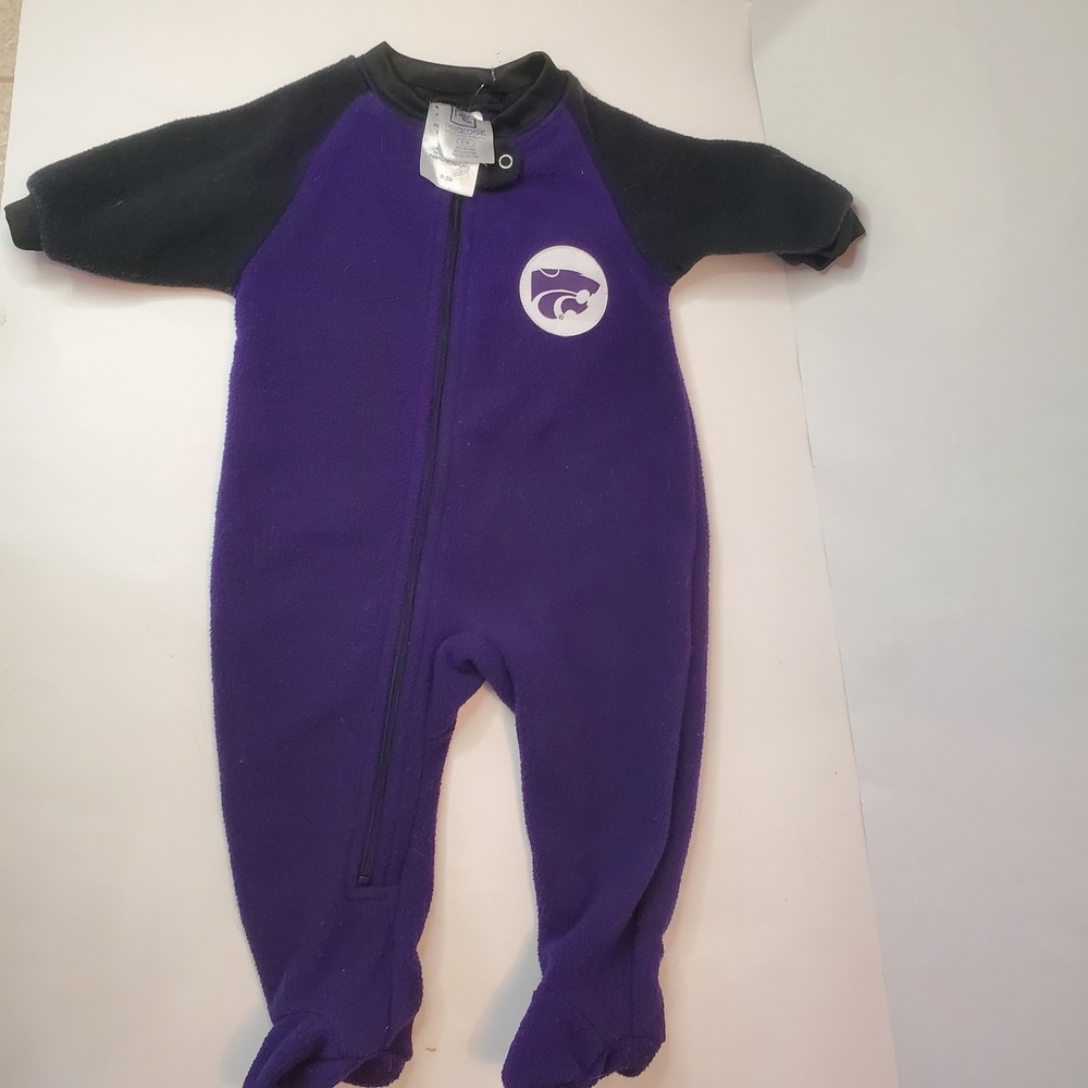 K State Kansas Fleece Sleeper Zip Up Footed PAJAMAS Infant Baby 0-3‎ Mo Purple